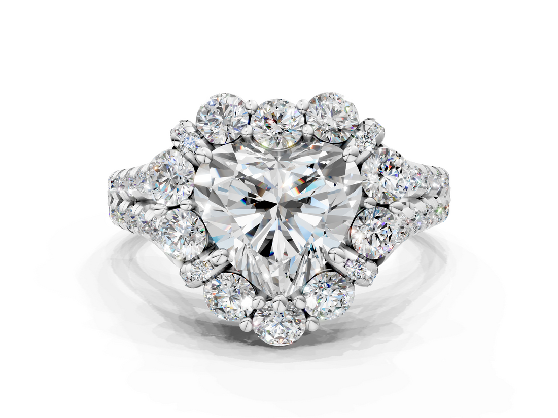 White gold Heart Halo Split Shank Diamond Engagement Ring with Pave Band and Four-Prong Setting_55