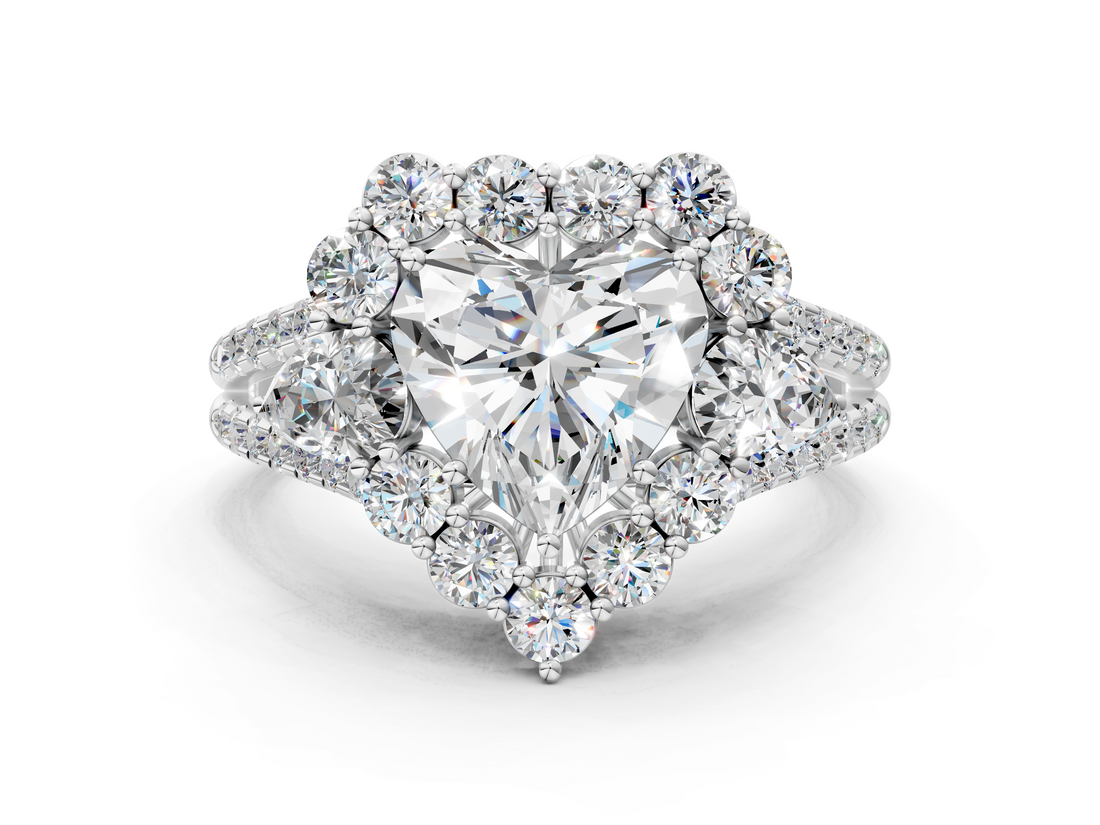 White gold Heart Halo Split Shank Diamond Engagement Ring with Prong Setting_18