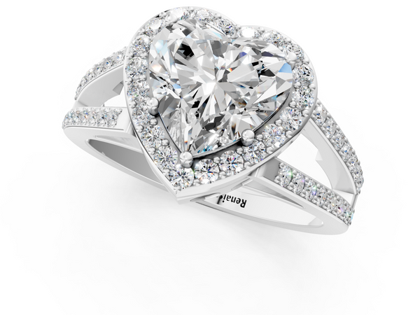 Sterling Silver Heart-Shaped Halo Engagement Ring Setting with Split Shank