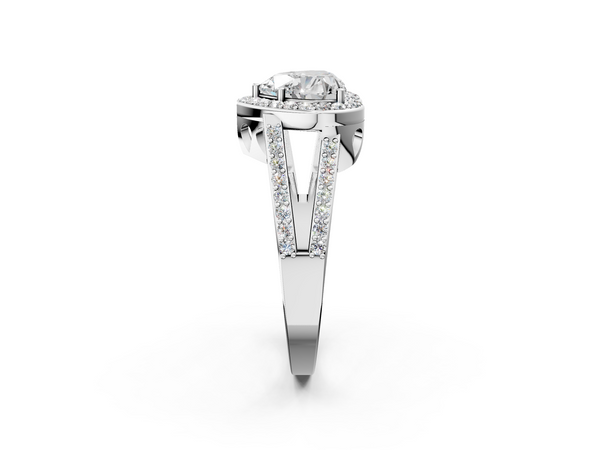 Sterling Silver Heart-Shaped Halo Engagement Ring Setting with Split Shank