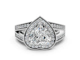 White gold Heart Halo Split Shank Diamond Ring with Milgrain Prong Setting_6