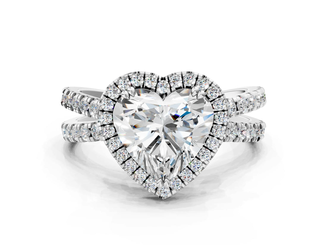 White gold Heart Halo Split Shank Diamond Ring with Pavé Setting_25