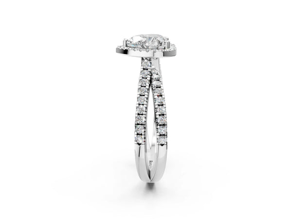 White gold Heart Halo Split Shank Diamond Ring with Pavé Setting