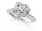 White gold Heart Halo Split Shank Pave Diamond Ring with Petal Prong Setting_26