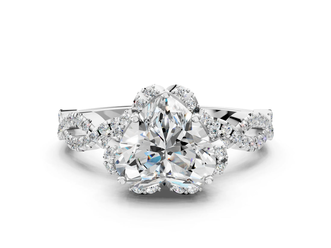 White gold Heart Halo Twist Band Solitaire Ring with Six-Prong Setting_32