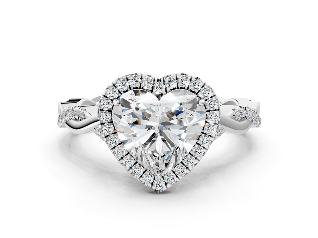 White gold Heart Halo Twist Band Solitaire Ring_20