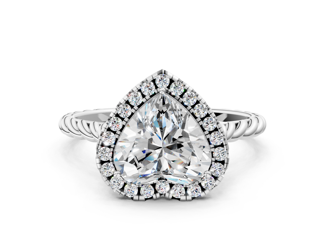 White gold Heart Halo Twisted Band Four-Prong Diamond Ring_20