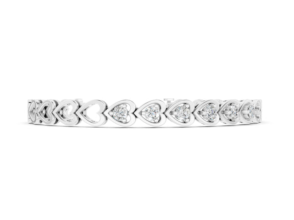 Silver Heart Link Diamond Tennis Bracelet with Round Cut Stones and Bezel Setting