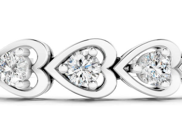 Silver Heart Link Diamond Tennis Bracelet with Round Cut Stones and Bezel Setting