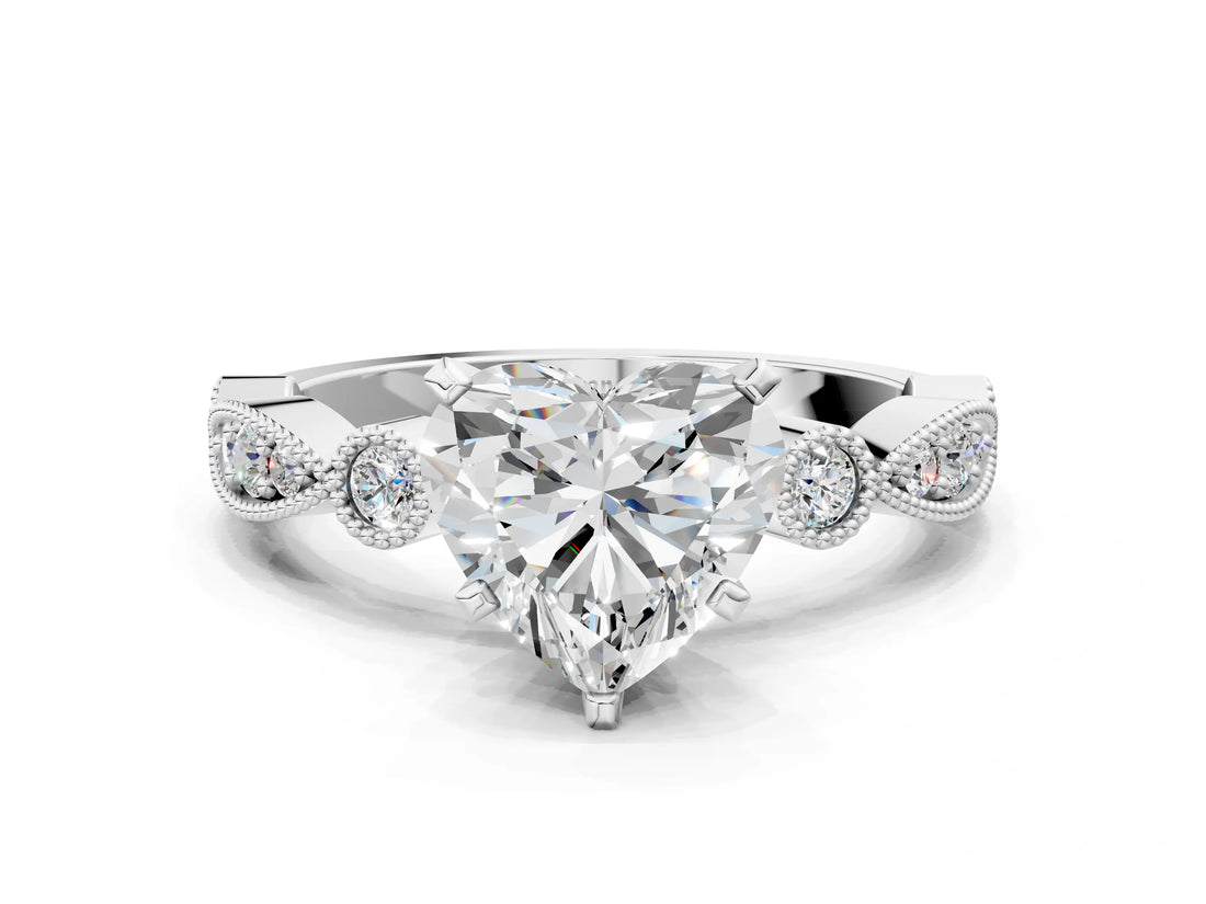 White gold Heart Milgrain Bezel Diamond Engagement Ring with Solitaire Prong Setting_167