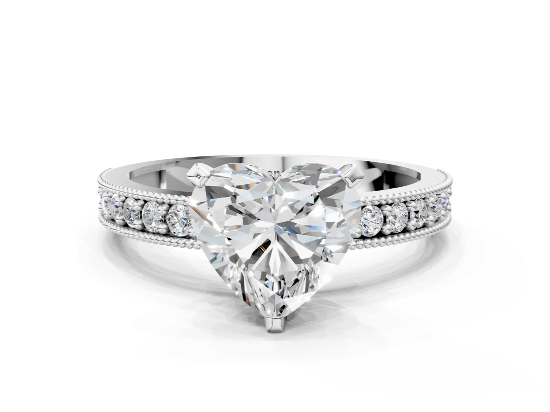 White gold Heart Milgrain Pave Diamond Engagement Ring with Four-Prong Setting_148
