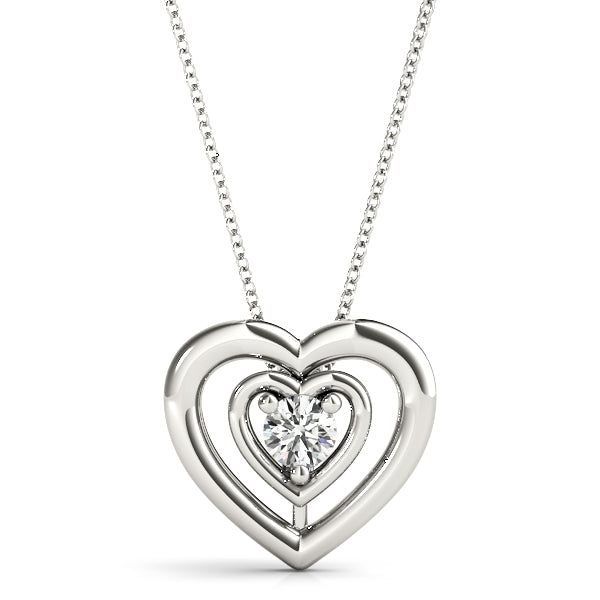 White gold Heart Prong Round Diamond Pendant