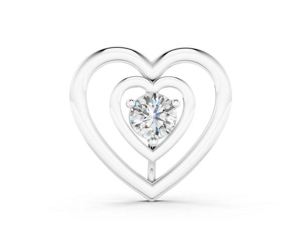 Silver Heart Prong Round Diamond Pendant