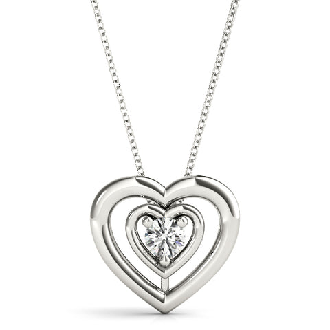 White gold Heart Prong Round Diamond Pendant