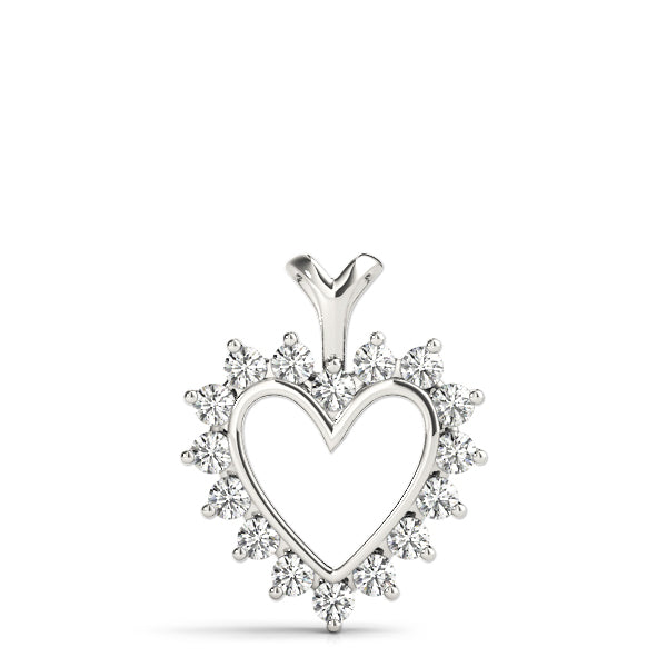 Silver Heart-Shaped Diamond Halo Pendant with Round Brilliant Prong Setting