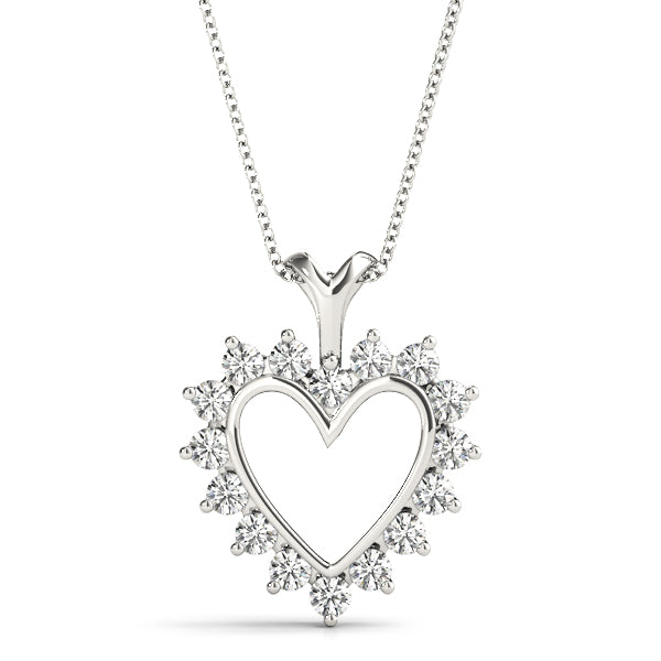 Silver Heart-Shaped Diamond Halo Pendant with Round Brilliant Prong Setting