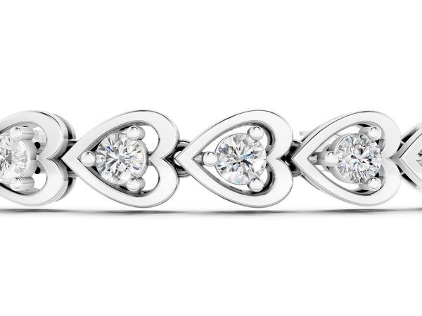 White gold Heart-Shaped Diamond Tennis Bracelet with Channel Setting and Four-Prong Setting