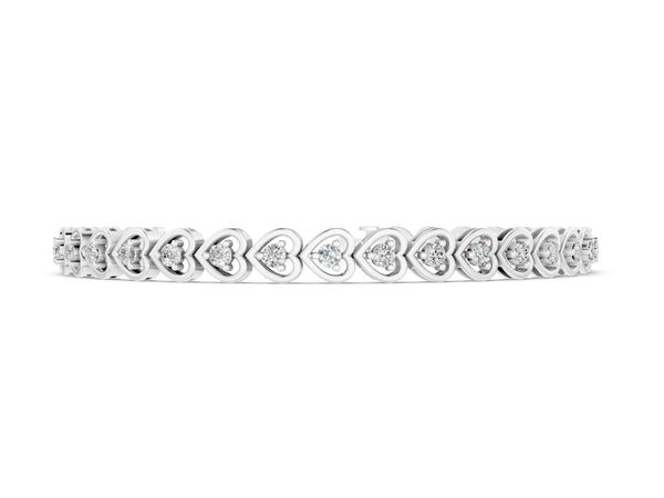 White gold Heart-Shaped Diamond Tennis Bracelet with Channel Setting and Prong Set Stones