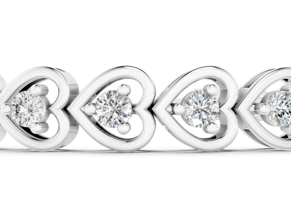 White gold Heart-Shaped Diamond Tennis Bracelet with Channel Setting and Prong Set Stones