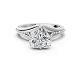 White gold Heart Solitaire Beaded Band Six-Prong Setting