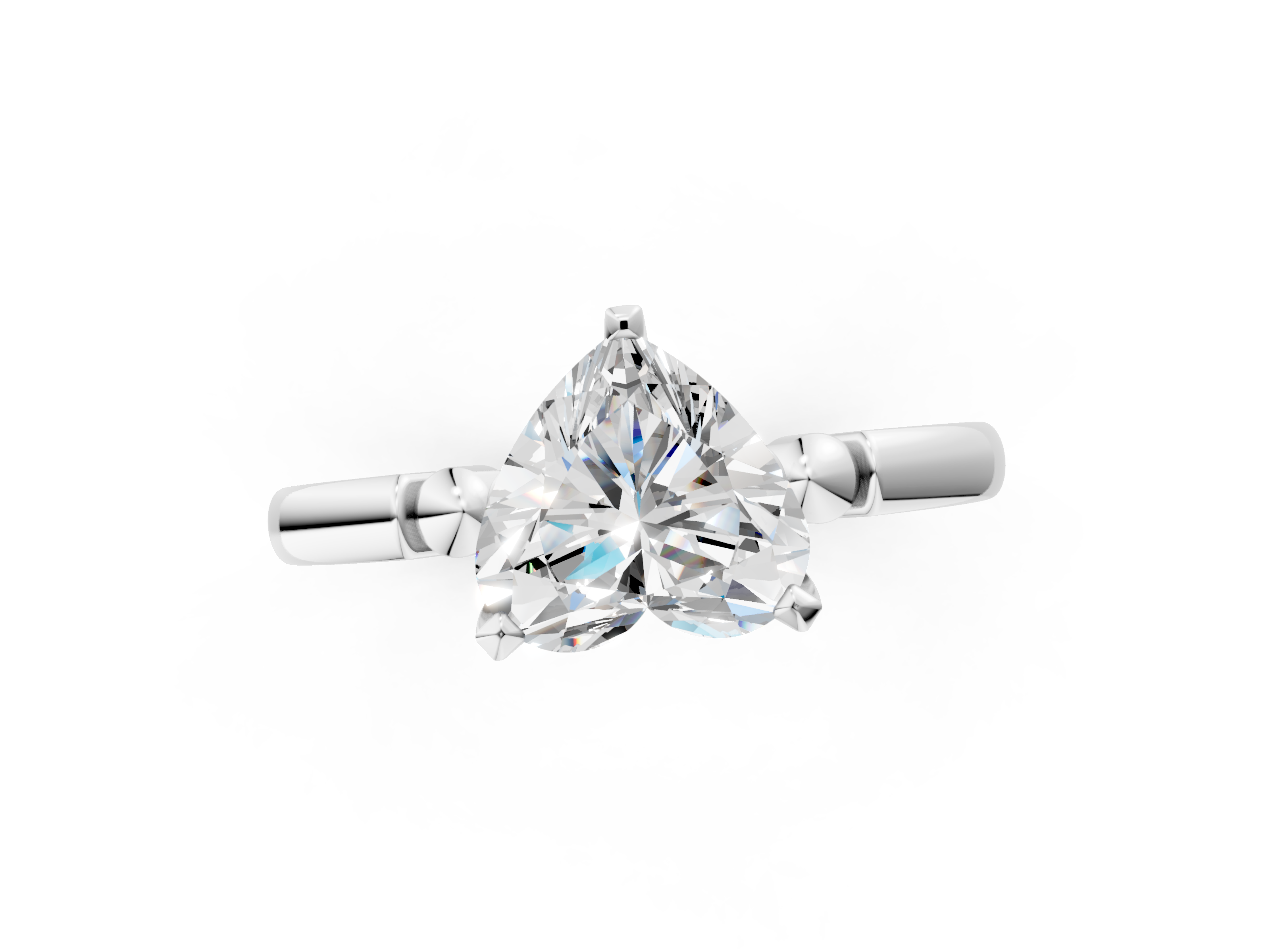 White gold Heart Solitaire Beaded Band with Four-Prong Setting_51