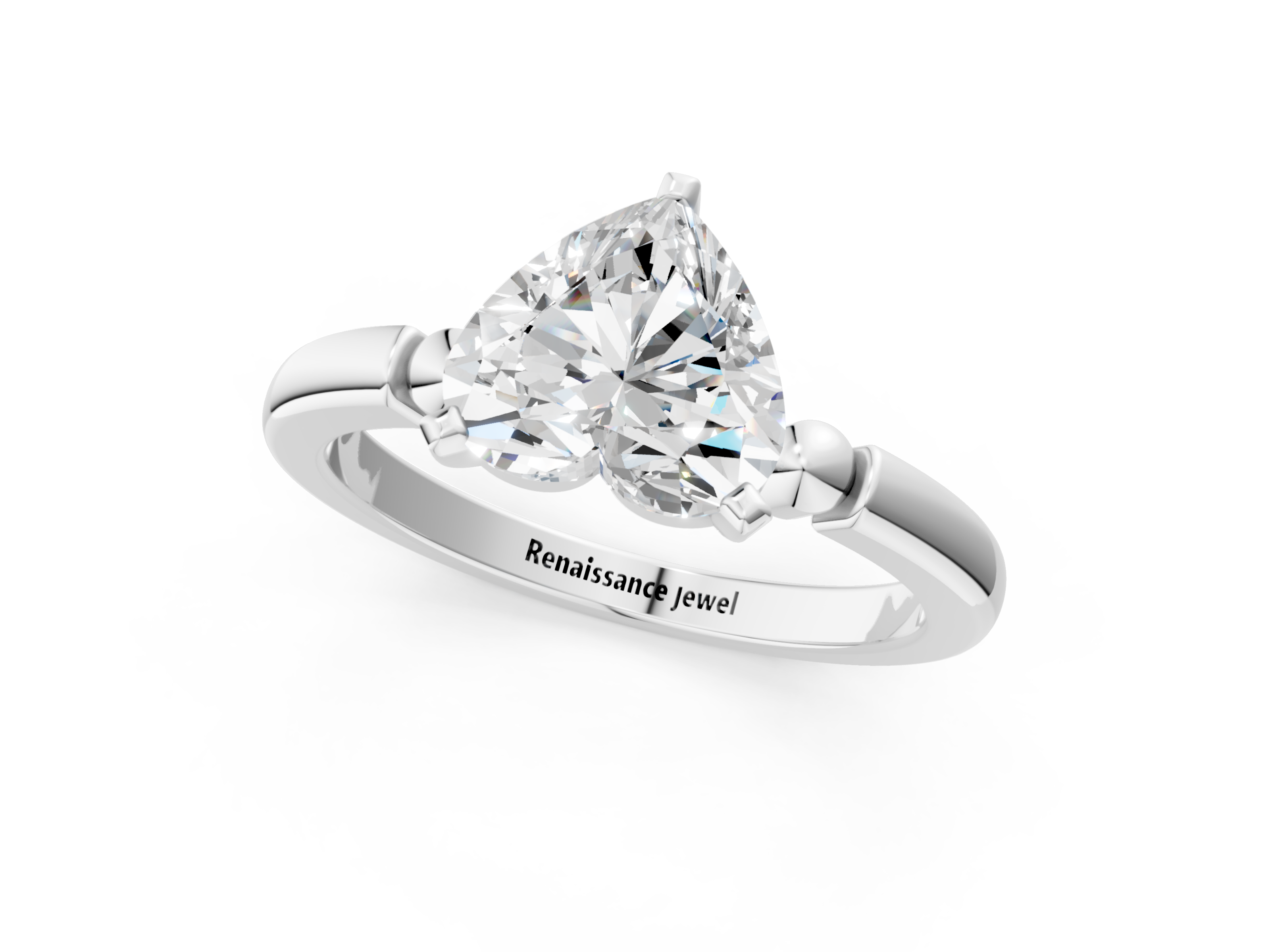 White gold Heart Solitaire Beaded Band with Four-Prong Setting_52