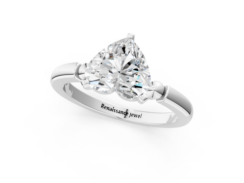 White gold Heart Solitaire Beaded Band with Four-Prong Setting_52