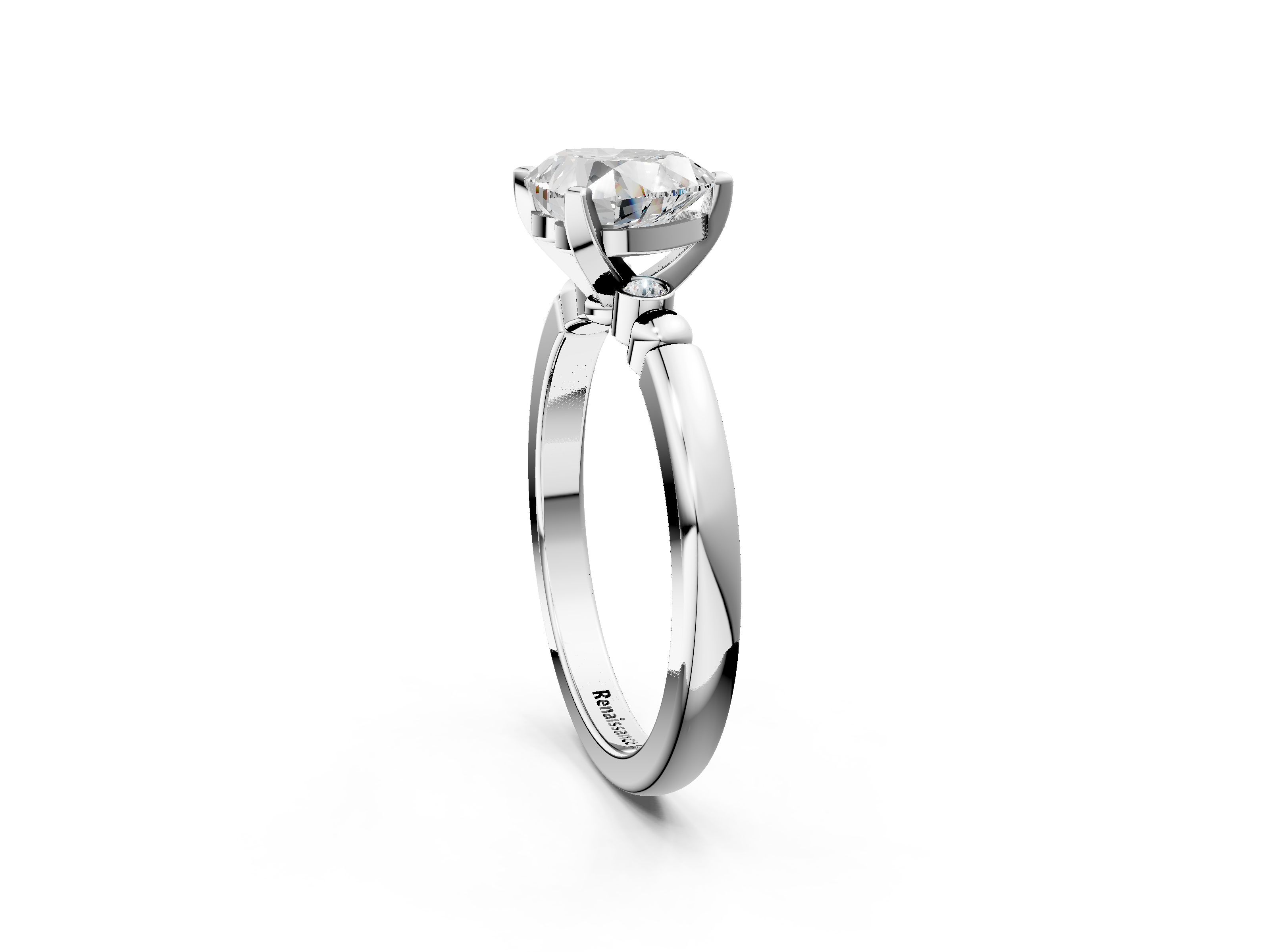 White gold Heart Solitaire Beaded Band with Four-Prong Setting_53