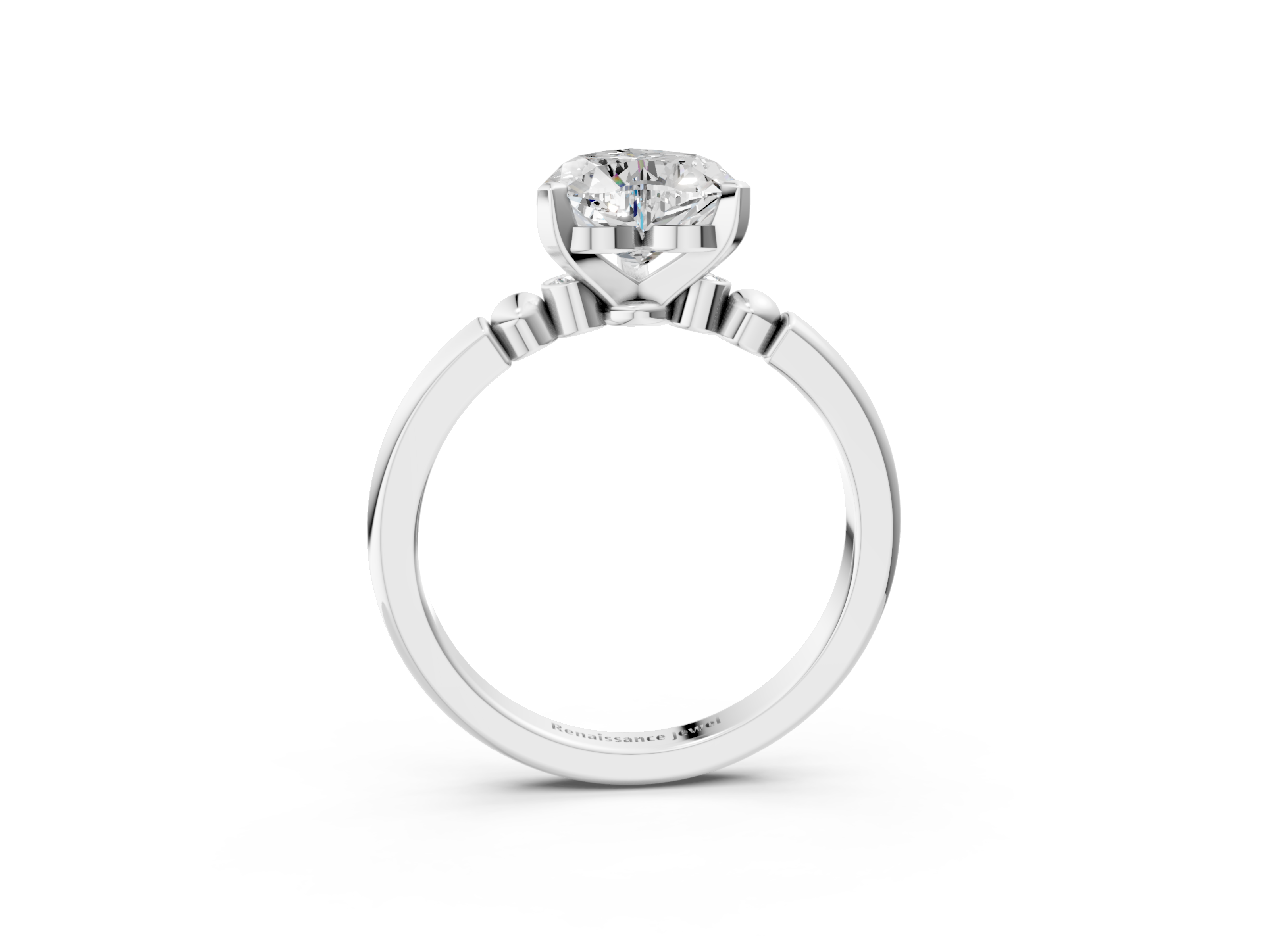 White gold Heart Solitaire Beaded Band with Four-Prong Setting_54