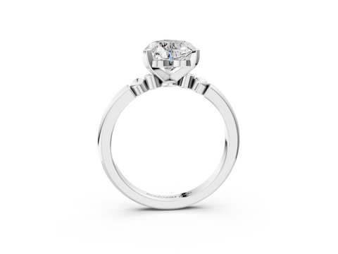 White gold Heart Solitaire Beaded Band with Four-Prong Setting_54