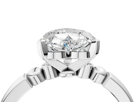 White gold Heart Solitaire Beaded Band with Four-Prong Setting_55