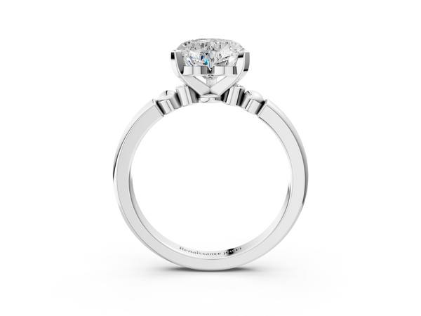 White gold Heart Solitaire Beaded Band with Four-Prong Setting
