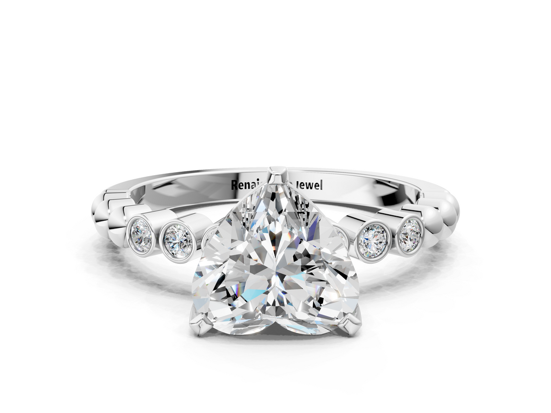 White gold Heart Solitaire Bezel Accent Diamond Engagement Ring with Beaded Band and Four-Prong Setting_82