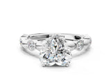 White gold Heart Solitaire Bezel-Set Diamond Ring with Beaded Band and Four-Prong Setting_65
