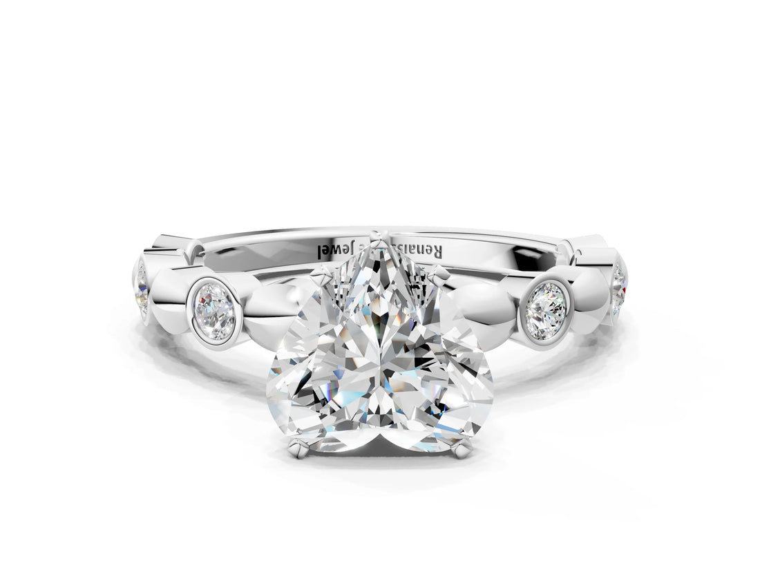 White gold Heart Solitaire Bezel-Set Diamond Ring with Beaded Band and Four-Prong Setting_65