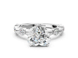 White gold Heart Solitaire Bezel-Set Diamond Ring with Beaded Band and Four-Prong Setting_77