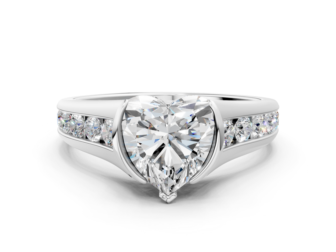 White gold Heart Solitaire Bezel-Set Diamond Ring with Channel-Set Band_56