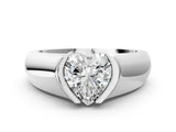 White gold Heart Solitaire Bezel Set Diamond Ring with Wide Band_3
