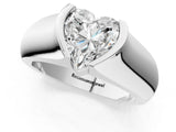 White gold Heart Solitaire Bezel Set Diamond Ring with Wide Band_4