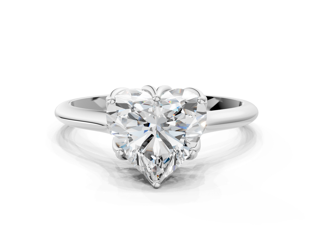 White gold Heart Solitaire Cathedral Diamond Ring with Six-Prong Setting_37