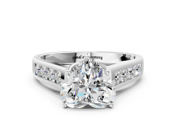 Platinum Heart Solitaire Channel-Set Diamond Engagement Ring with Four-Prong Setting