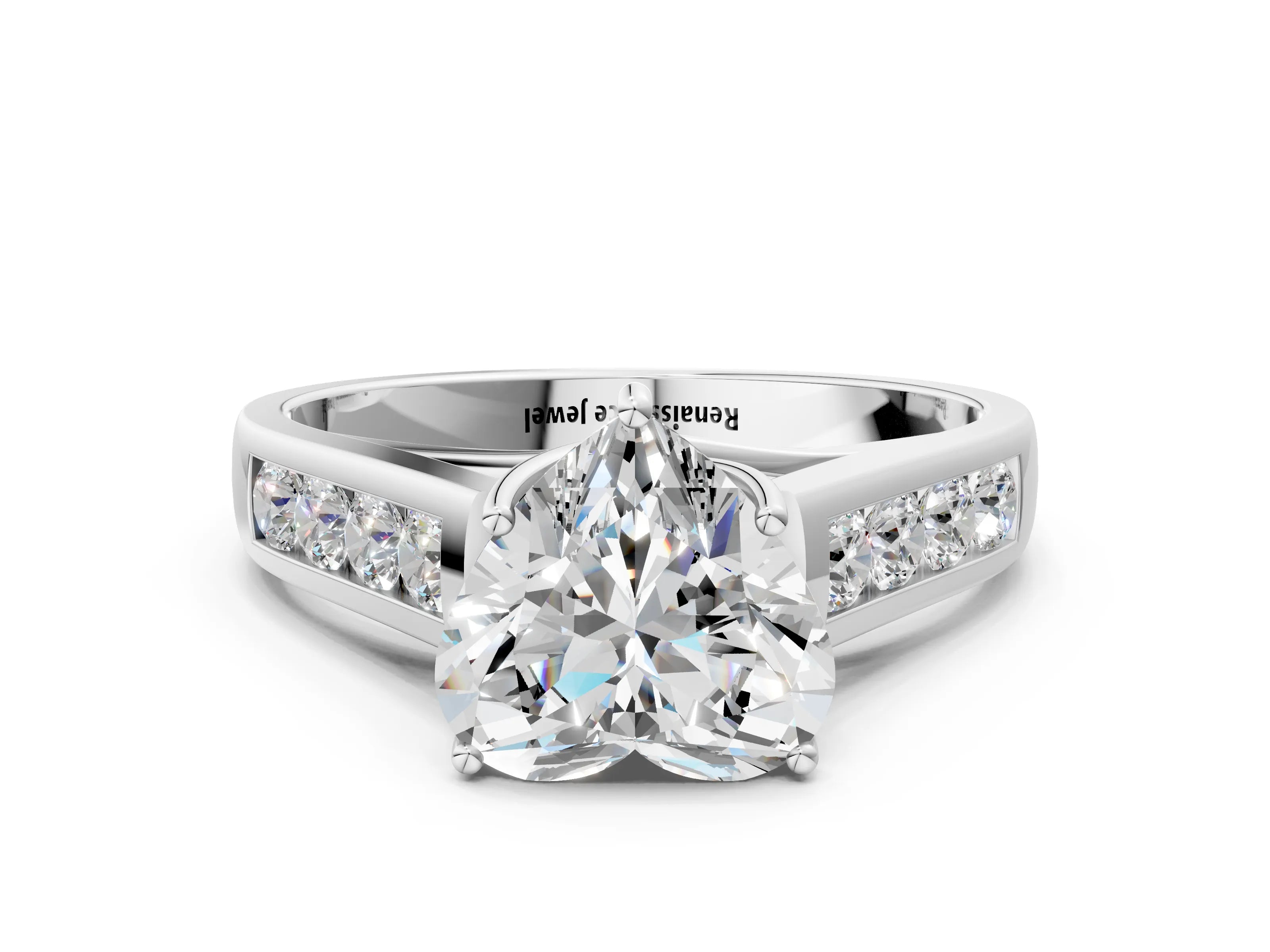 White gold Heart Solitaire Channel-Set Diamond Engagement Ring with Fo