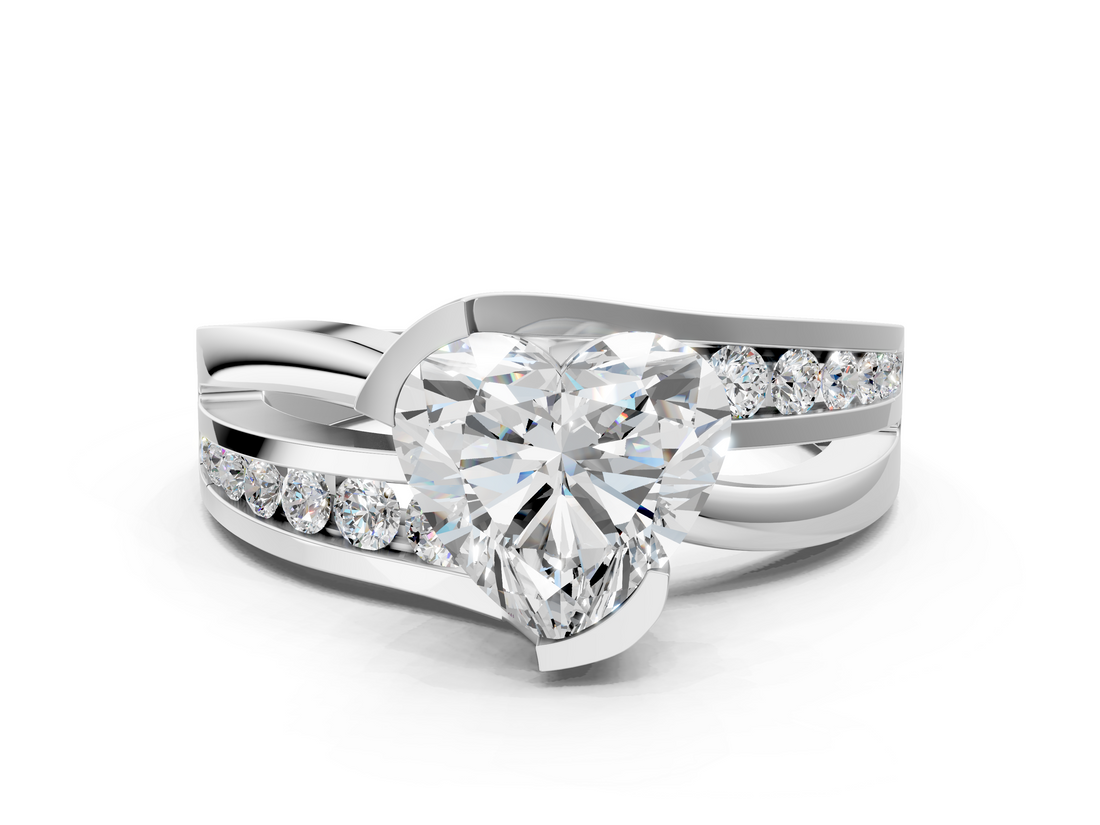White gold Heart Solitaire Channel-Set Split Shank Ring with Tension Prong Setting_18