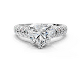 White gold Heart Solitaire Chevron Pave Diamond Engagement Ring with Six-Prong Setting_3