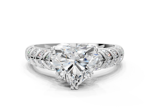 White gold Heart Solitaire Chevron Pave Diamond Engagement Ring with Six-Prong Setting_3