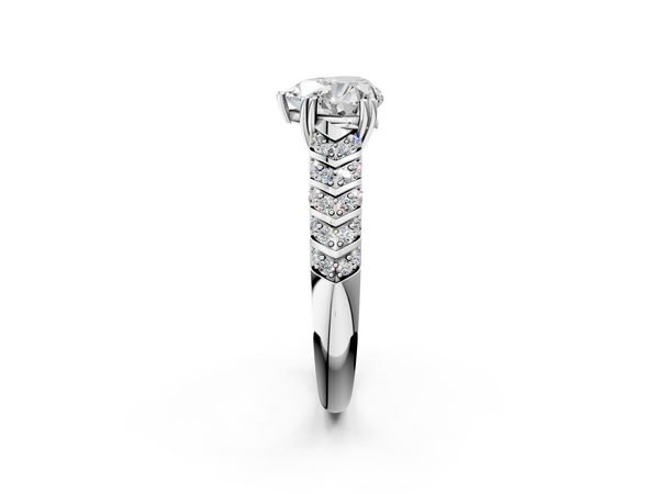 White Gold Heart-Shaped Chevron Pave Solitaire Engagement Ring Setting with Accented Gallery
