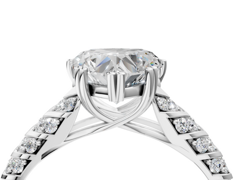 White gold Heart Solitaire Chevron Pave Diamond Engagement Ring with Six-Prong Setting_7