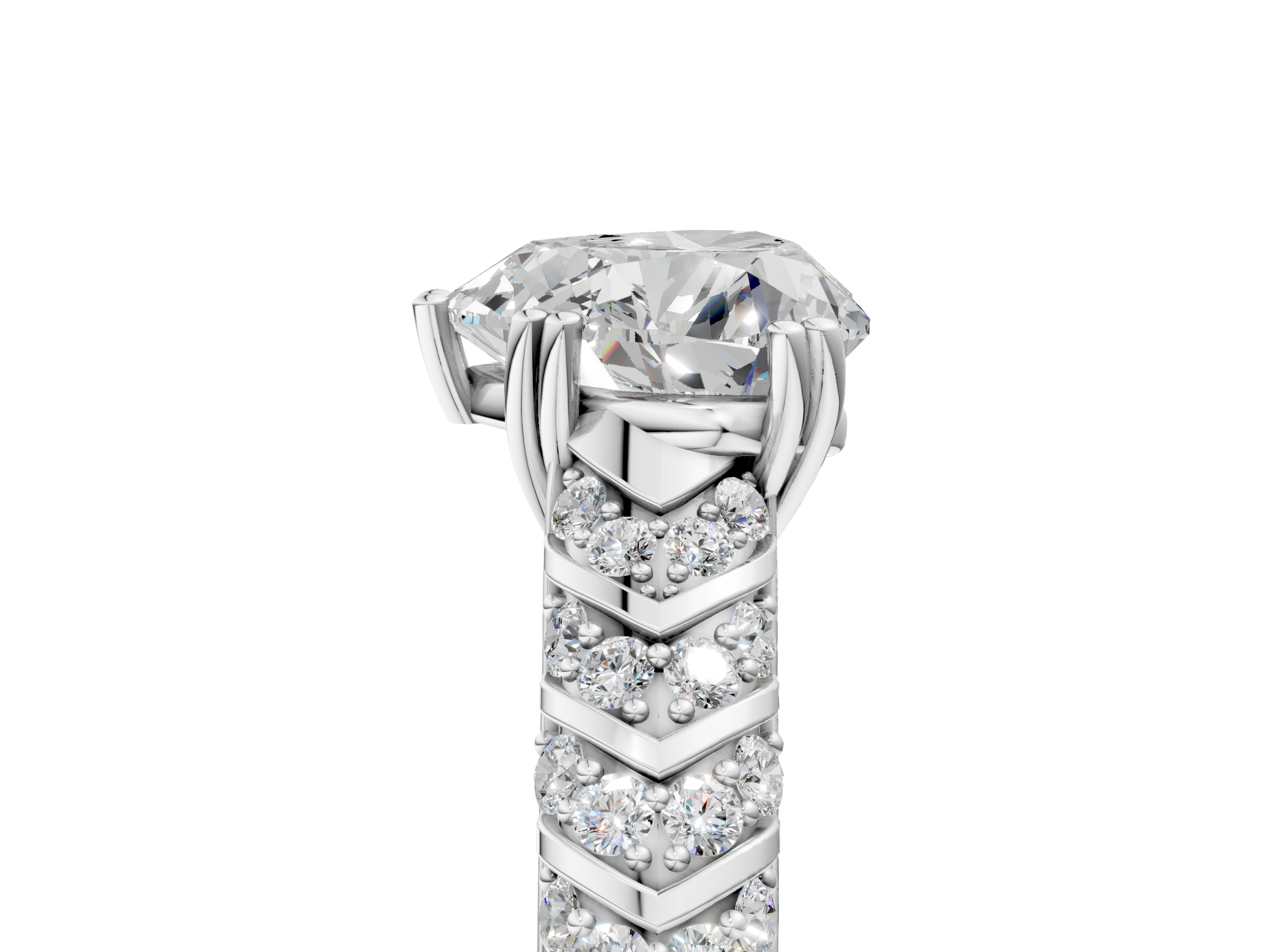 White gold Heart Solitaire Chevron Pave Diamond Engagement Ring with Six-Prong Setting_8