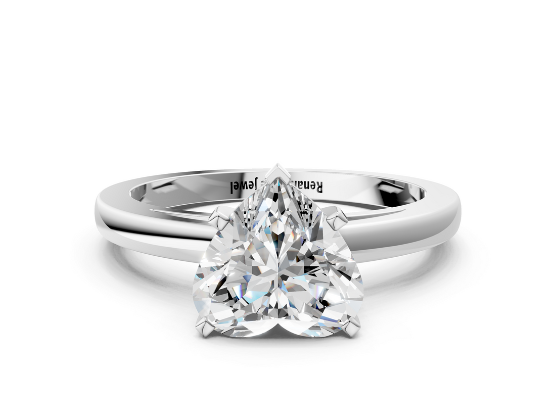 White gold Heart Solitaire Diamond Engagement Ring with Four-Prong Setting on a Classic Band_4