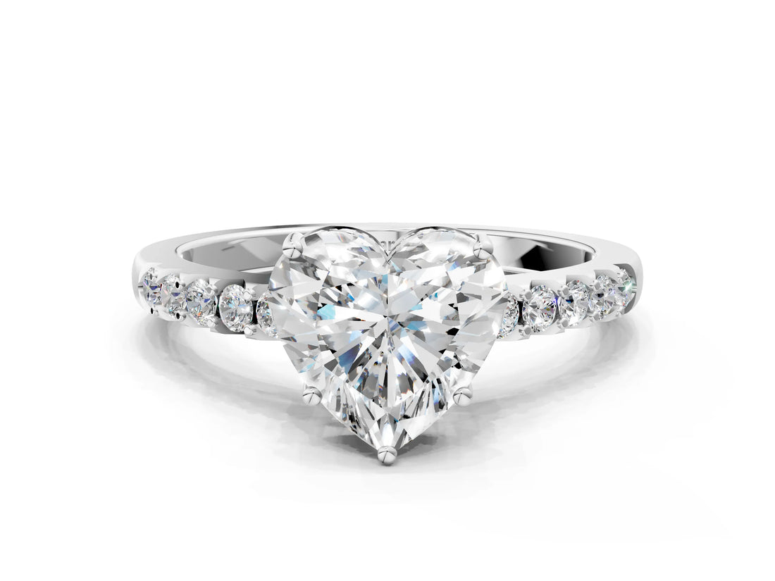 White gold Heart Solitaire Diamond Engagement Ring with Pavé Band and Six-Prong Setting_56